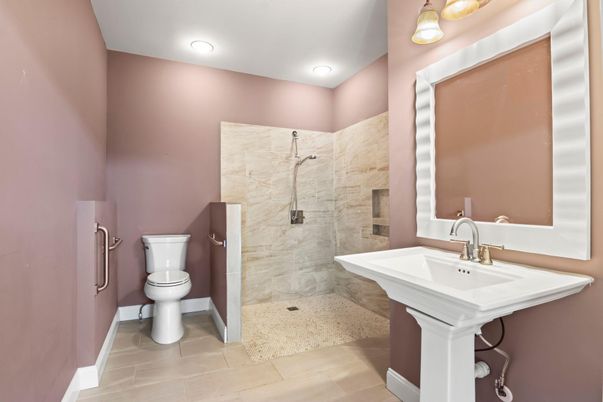 Bathroom, Glass Shower, Interior, Recessed Lighting