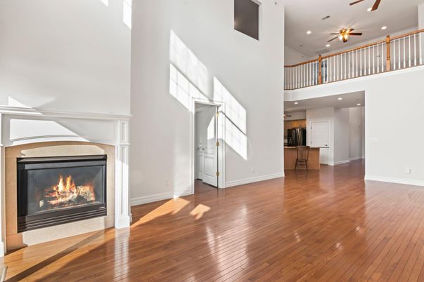 Fireplace, Interior, Recessed Lighting, Wood Texture Flooring