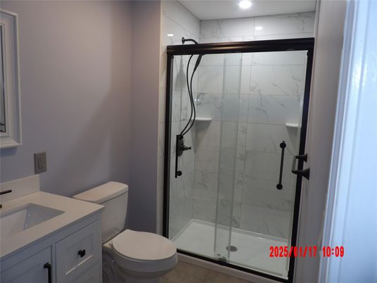 Bathroom, Glass Shower, Interior, Marble Walls, Recessed Lighting