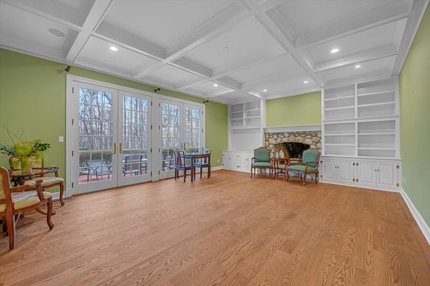 Fireplace, Interior, Recessed Lighting, Wood Texture Flooring