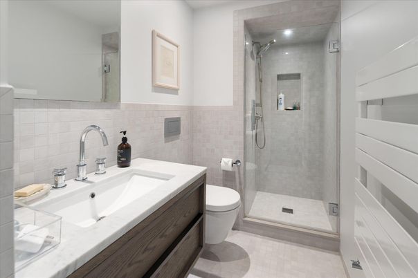 Bathroom, Glass Shower, Interior, Recessed Lighting