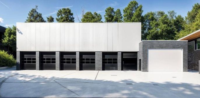 Attached, Exterior, Facade, Brick Facade, Modern