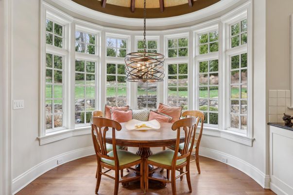 Dining room, Interior, Pendant Lights, Wood Texture Flooring