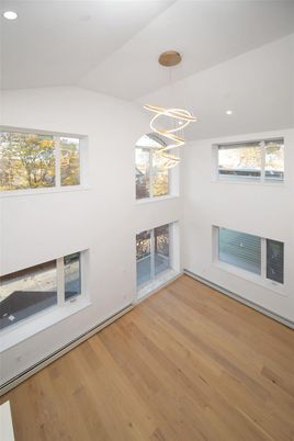 Empty room, Fireplace, Interior, Pendant Lights, Recessed Lighting, Wood Texture Flooring