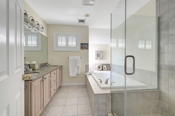 Bathroom, Dual Sink Vanities, Glass Shower, Interior