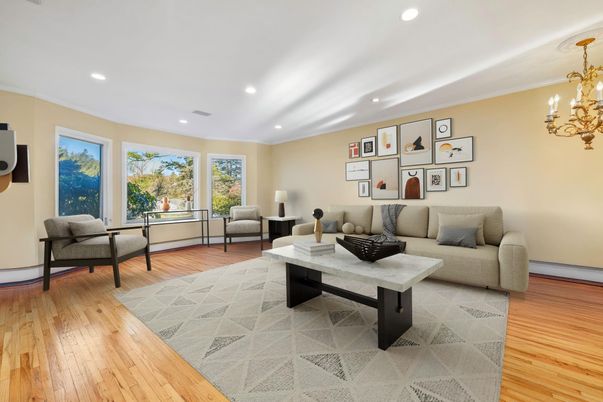 Chandelier, Interior, Living room, Recessed Lighting, Wood Texture Flooring