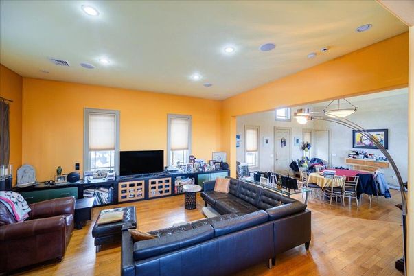 Dining room, Interior, Living room, Recessed Lighting, Wood Texture Flooring