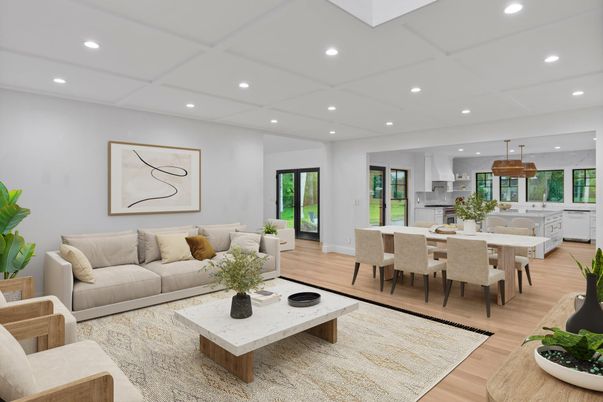 Dining room, Interior, Kitchen, Living room, Pendant Lights, Recessed Lighting, Wood Texture Flooring