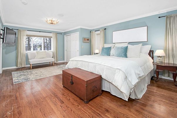 Bedroom, Chandelier, Interior, Wood Texture Flooring