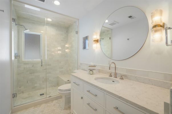 Bathroom, Glass Shower, Interior, Recessed Lighting