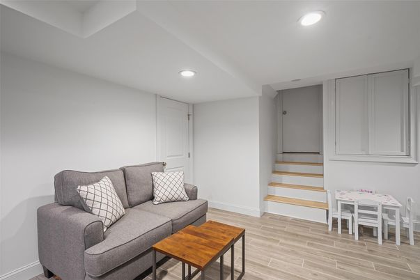 Dining room, Interior, Living room, Recessed Lighting, Wood Texture Flooring