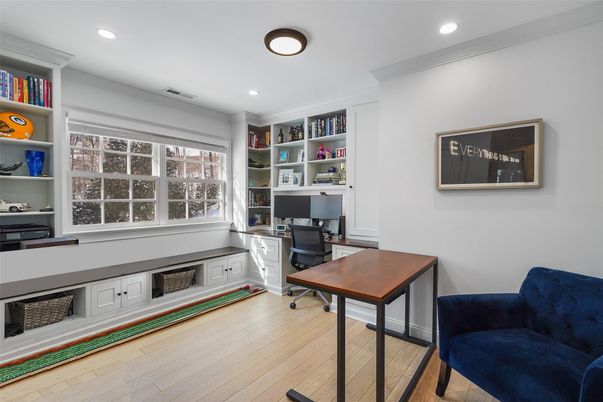 Home Office, Interior, Recessed Lighting, Wood Texture Flooring