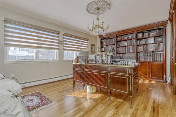 Chandelier, Home Office, Interior, Wood Texture Flooring