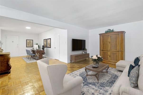 Dining room, Interior, Living room, Recessed Lighting, Wood Texture Flooring