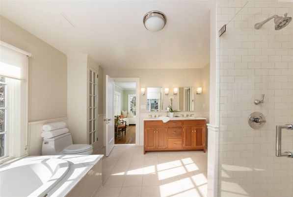 Bathroom, Interior, Stone Walls, Wood Texture Flooring