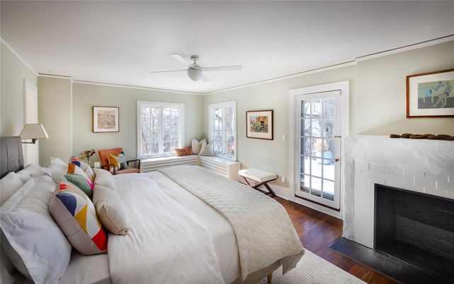 Bedroom, Fireplace, Interior, Wood Texture Flooring