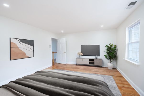 Bedroom, Interior, Recessed Lighting, Wood Texture Flooring