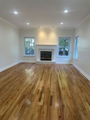 Empty room, Fireplace, Interior, Recessed Lighting, Wood Texture Flooring