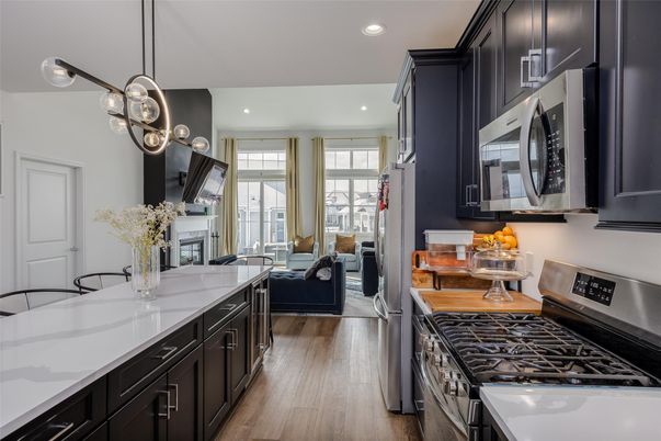 Interior, Kitchen, Living room, Pendant Lights, Recessed Lighting, Wood Texture Flooring