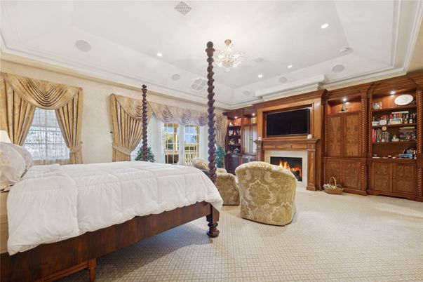 Bedroom, Chandelier, Fireplace, Interior, Recessed Lighting