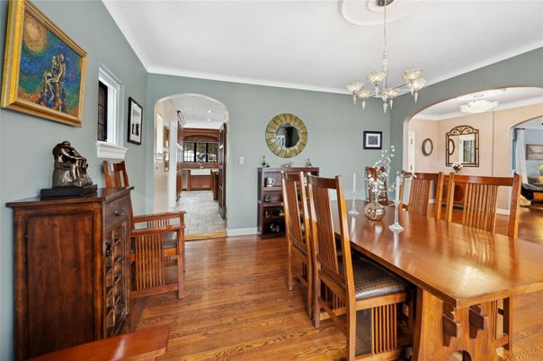 Dining room, Interior, Pendant Lights, Wood Texture Flooring