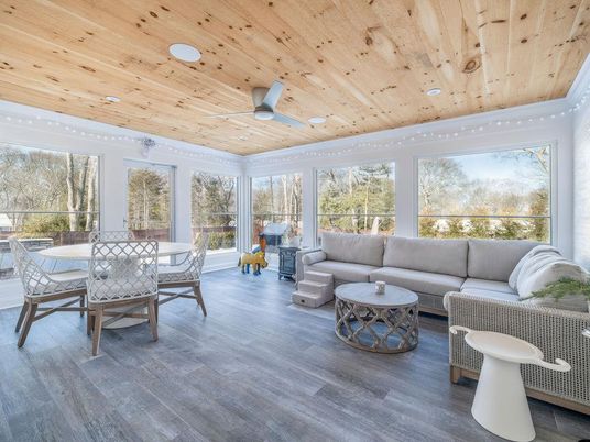 Dining room, Interior, Living room, Recessed Lighting, Wooden Ceilings, Wood Texture Flooring