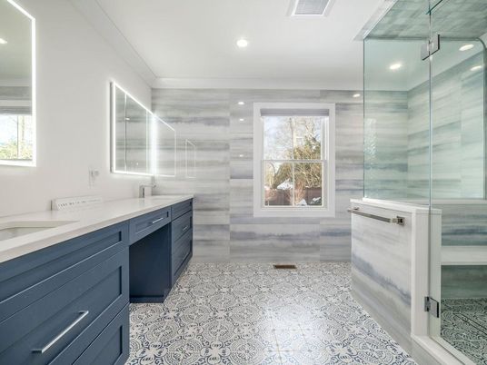 Bathroom, Dual Sink Vanities, Glass Shower, Interior, Recessed Lighting
