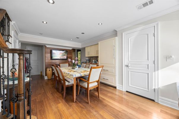 Dining room, Interior, Kitchen, Recessed Lighting, Wood Texture Flooring