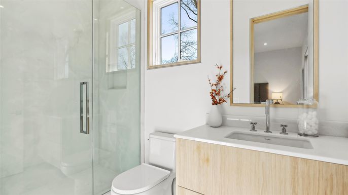 Bathroom, Glass Shower, Interior, Recessed Lighting