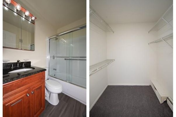 Bathroom, Glass Shower, Interior, Walk-in Closets, Wood Texture Flooring