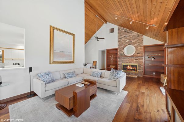 Fireplace, Interior, Living room, Stone Walls, Wooden Ceilings, Wood Texture Flooring