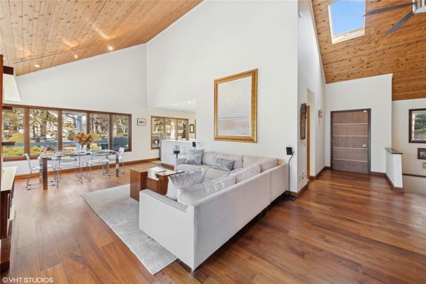 Dining room, Interior, Living room, Recessed Lighting, Wooden Ceilings, Wood Texture Flooring