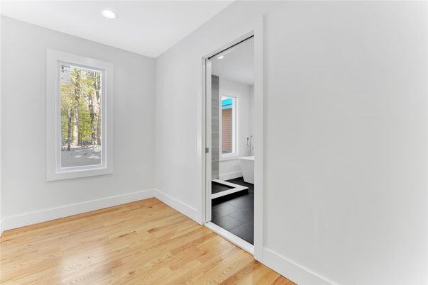 Bathroom, Empty room, Interior, Recessed Lighting, Wood Texture Flooring