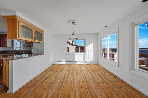 Interior, Kitchen, Pendant Lights, Water, Wood Texture Flooring