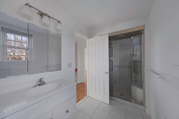 Bathroom, Glass Shower, Interior, Wood Texture Flooring