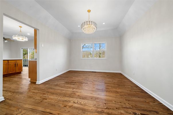 Chandelier, Empty room, Interior, Recessed Lighting, Wood Texture Flooring