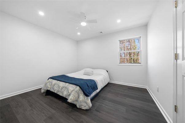 Bedroom, Interior, Recessed Lighting, Wood Texture Flooring