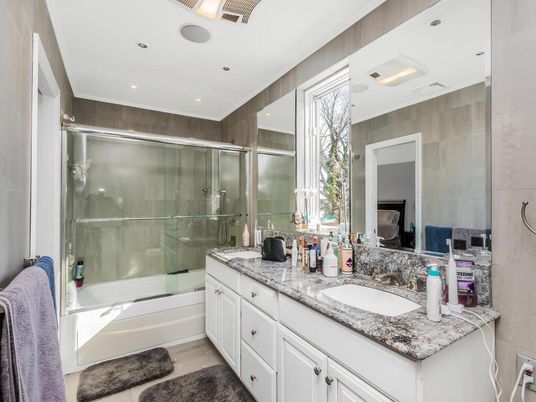 Bathroom, Dual Sink Vanities, Glass Shower, Interior, Recessed Lighting