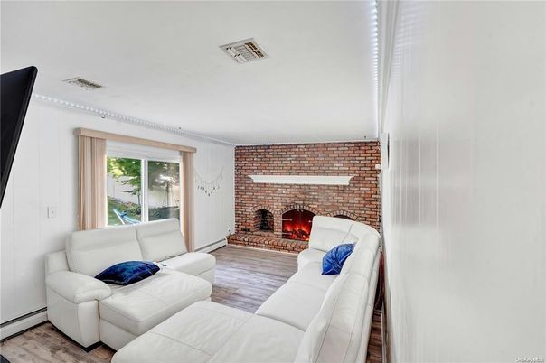 Fireplace, Interior, Living room, Stone Walls, Wood Texture Flooring