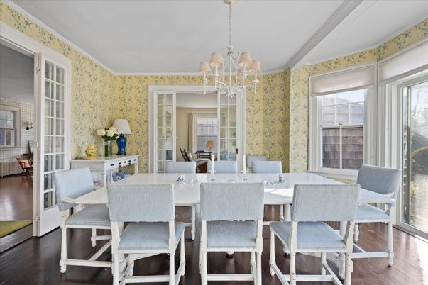 Chandelier, Dining room, Interior, Wood Texture Flooring