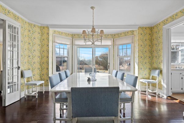 Chandelier, Dining room, Interior, Wood Texture Flooring