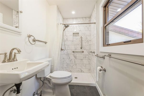 Bathroom, Interior, Marble Walls, Recessed Lighting
