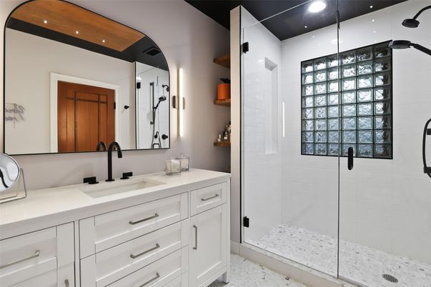 Bathroom, Dual Sink Vanities, Glass Shower, Interior, Recessed Lighting