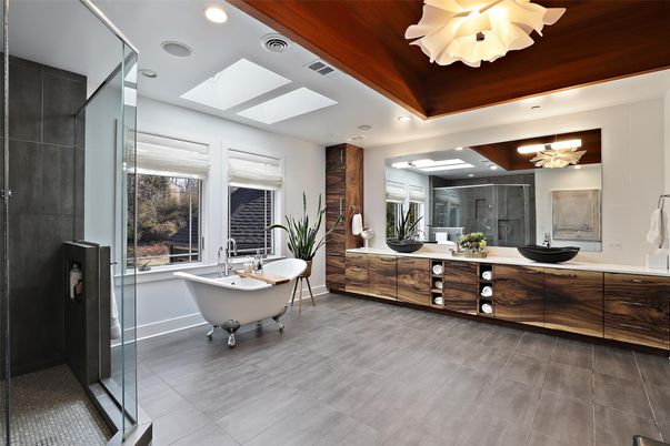 Bathroom, Dual Sink Vanities, Free Standing Baths, Glass Shower, Interior, Recessed Lighting