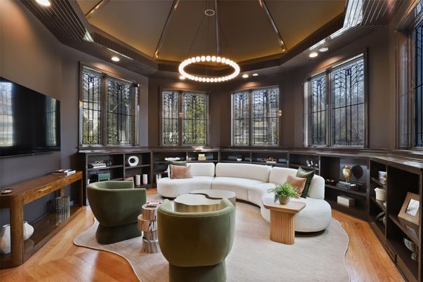 Interior, Living room, Pendant Lights, Recessed Lighting, Wood Texture Flooring