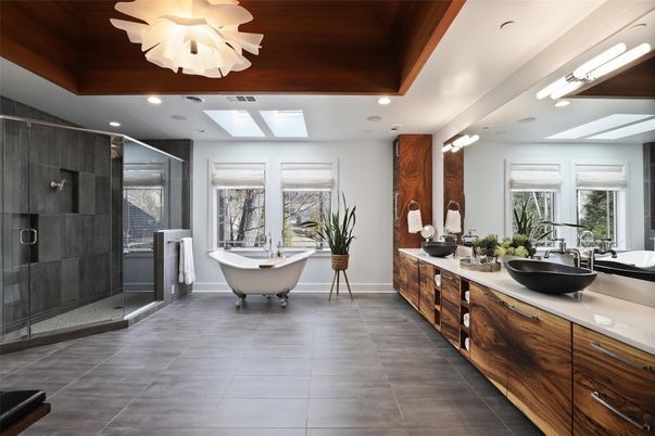 Bathroom, Dual Sink Vanities, Free Standing Baths, Glass Shower, Interior, Recessed Lighting
