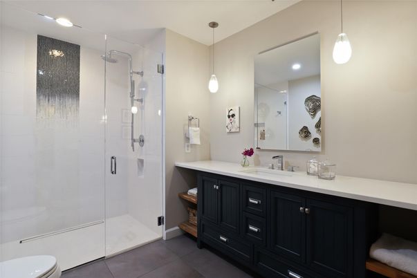 Bathroom, Glass Shower, Interior, Pendant Lights, Recessed Lighting
