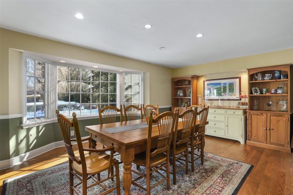 Dining room, Interior, Recessed Lighting, Wood Texture Flooring
