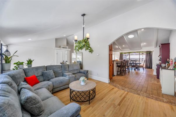 Dining room, Interior, Kitchen, Living room, Pendant Lights, Recessed Lighting, Wood Texture Flooring