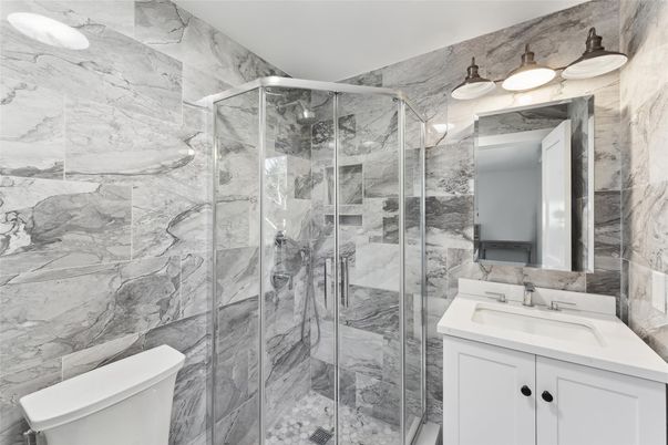 Bathroom, Glass Shower, Interior, Marble Walls